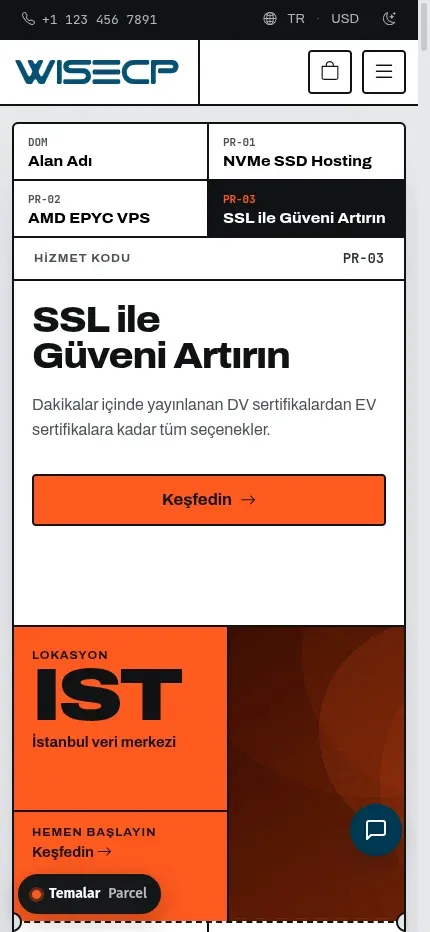 Parcel temasının telefon ekranındaki görünümü.